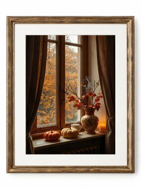 Cozy Autumn Window Wall Art Print 8x10 Fall Decor